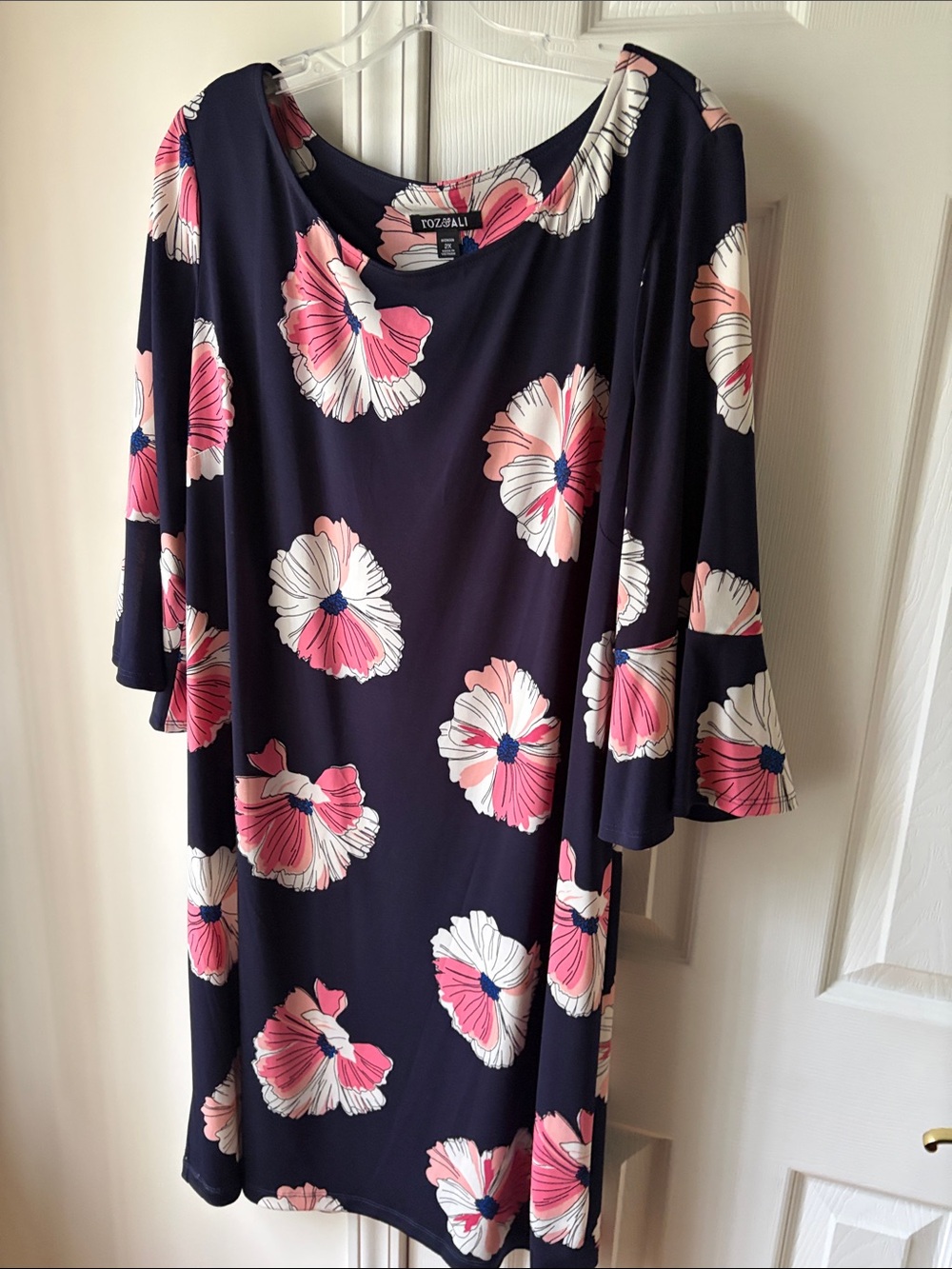 Roz & Ali Navy Midi Dress with Pink and White Floral Print